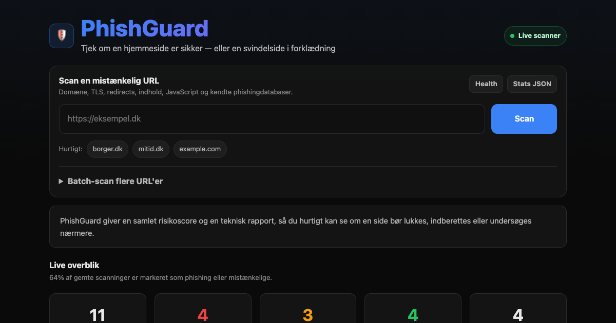 Skærmbillede af PhishGuard
